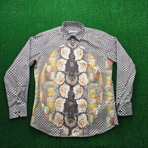 Banana Lemon Shirt Mens Large‎ Black Button Up Long Sleeve Geometric Floral